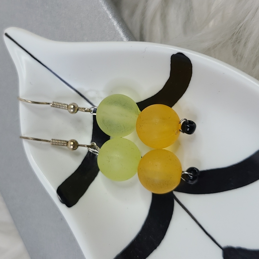 Earrings Chartreuse Orange Opaque Beads Lightweight Simple Everyday Basic EUC